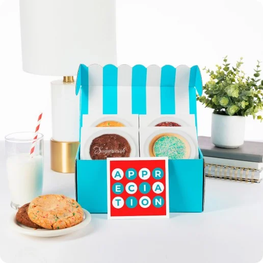 Sugarwish gift box with a printed card that says APPRECIATION in bold letters